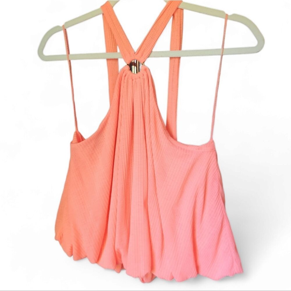 Free People Just a fling coral o-ring halter tank large boho breathable …